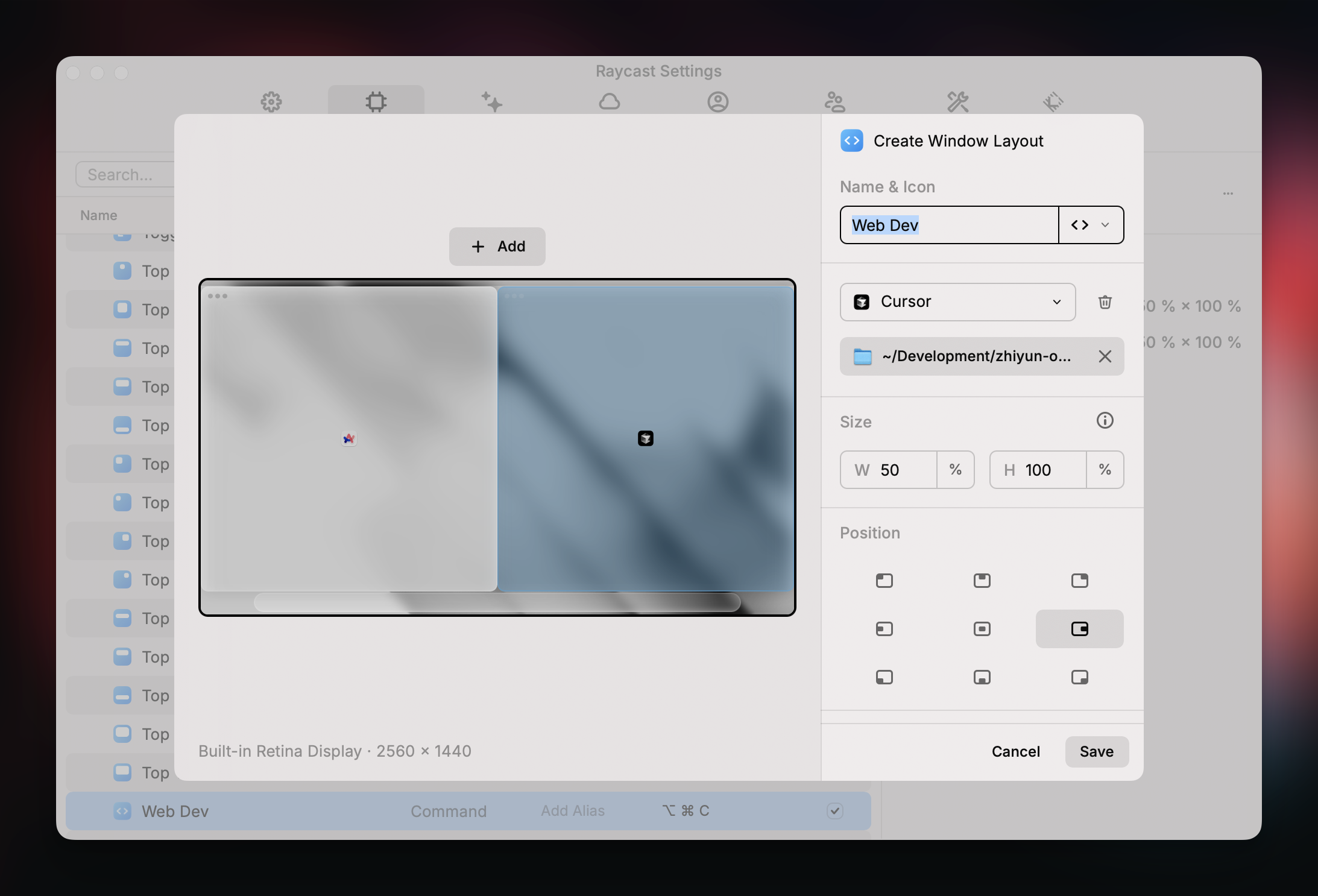 Create Window Layout Command