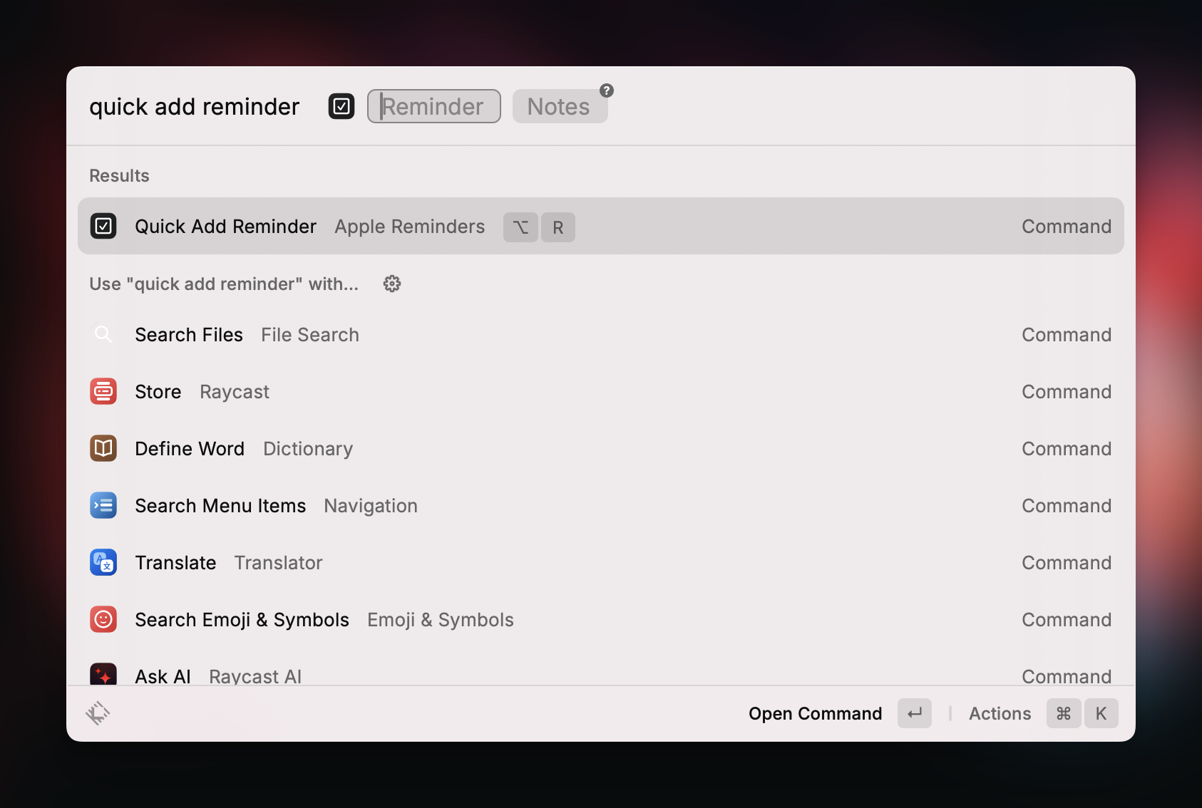 Using Quick Add Reminder